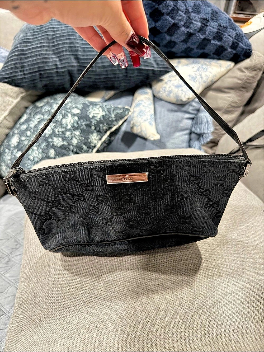Gucci Monogram Canvas Jackie Small Hobo Pochette Shoulder Bag in Black